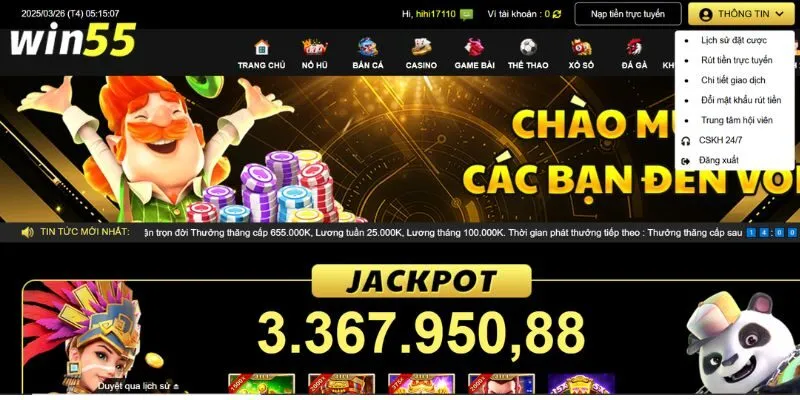 Bạn vào website chính chủ để rút tiền WIN55 an toàn 